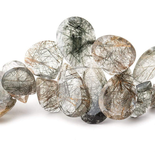 10x10-21x14mm Tourmalinated & Rutilated Faceted Pears & Hearts 8 inch 44 pcs