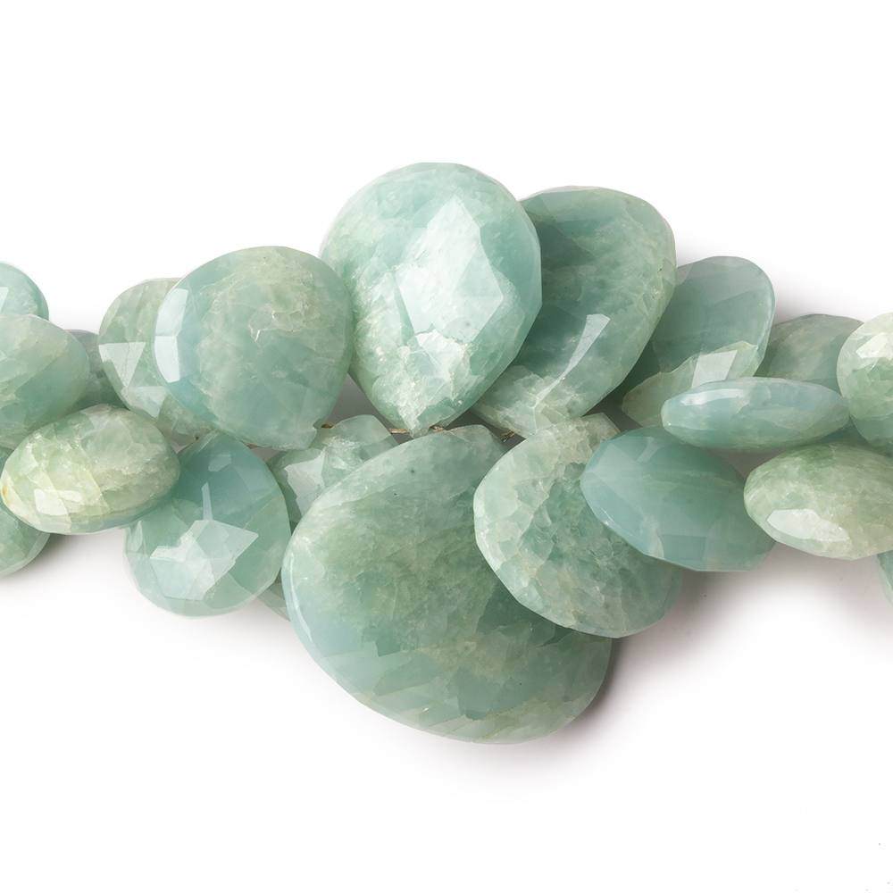 10x10-26x26mm Milky Aquamarine Faceted Heart Beads 8.5 inch 52 pieces