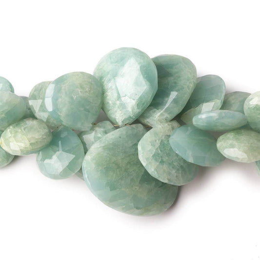 10x10-26x26mm Milky Aquamarine Faceted Heart Beads 8.5 inch 52 pieces