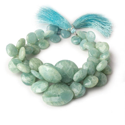 10x10-26x26mm Milky Aquamarine Faceted Heart Beads 8.5 inch 52 pieces