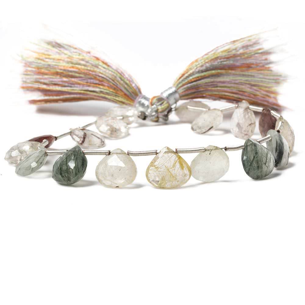 10x10mm Sagenitic Quartz Faceted Heart beads 8.25 inch 17 pieces