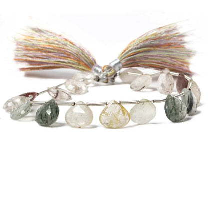 10x10mm Sagenitic Quartz Faceted Heart beads 8.25 inch 17 pieces