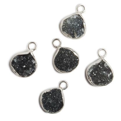 10x10mm Silver Bezel Black Drusy Heart 1 ring Charm Pendant 1 piece