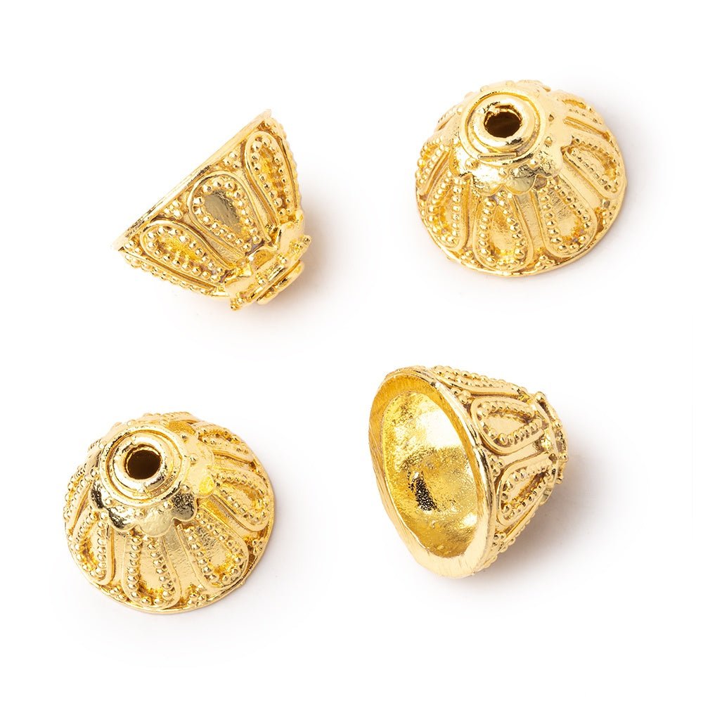 10x14mm 22kt Gold Plated Copper Miligrain Design Set of 4 Bead Caps