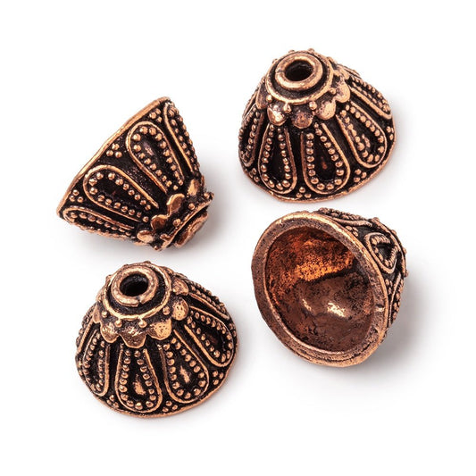 10x14mm Antiqued Copper Miligrain Design Bead Cap Set of 4 pieces
