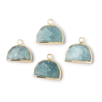 10x15mm Gold Leafed Aquamarine Faceted Half Moon Focal Pendant 1 piece