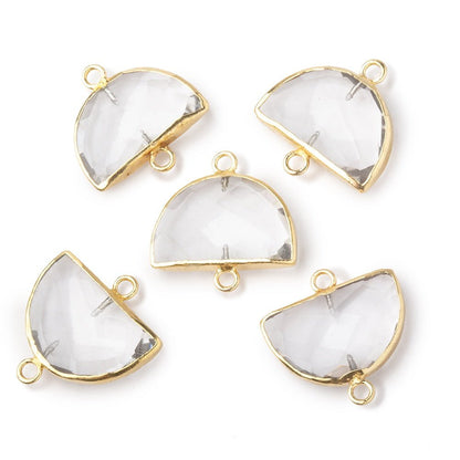 10x15mm Gold Leafed Crystal Quartz Faceted Half Moon Focal Connector 1 piece