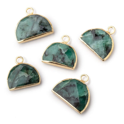 10x15mm Gold Leafed Emerald Faceted Half Moon Focal Pendant 1 piece