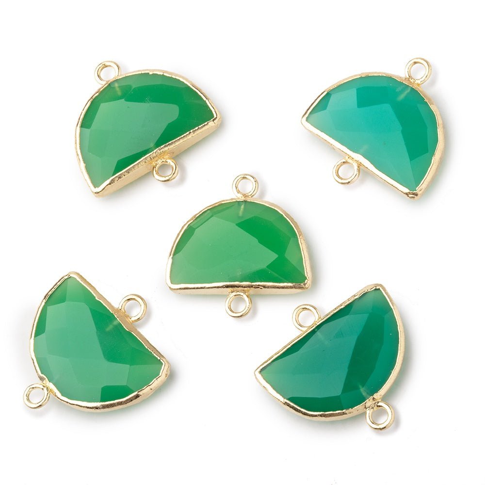 10x15mm Gold Leafed Green Onyx Faceted Half Moon Focal Connector 1 piece