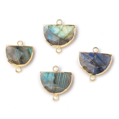 10x15mm Gold Leafed Labradorite Faceted Half Moon Focal Connector 1 piece