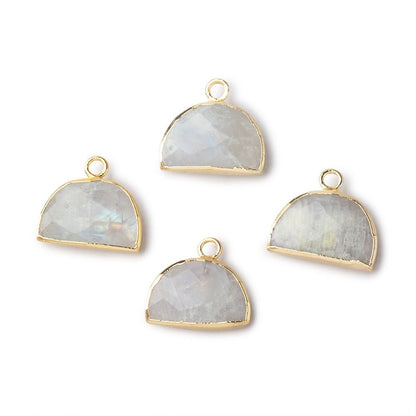 10x15mm Gold Leafed Rainbow Moonstone Faceted Half Moon Focal Pendant 1 piece
