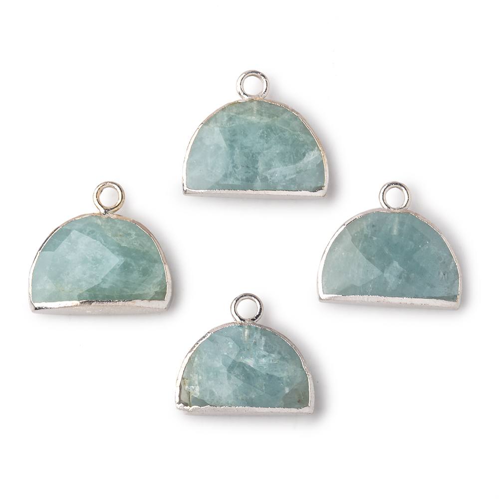 10x15mm Silver Leafed Aquamarine Faceted Half Moon Focal Pendant 1 piece