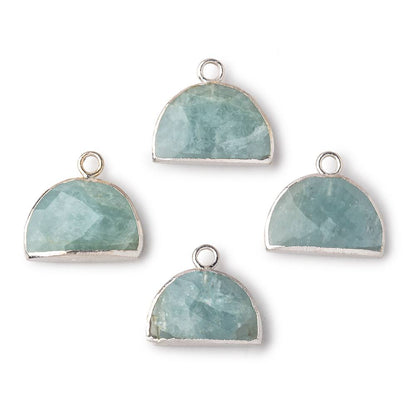 10x15mm Silver Leafed Aquamarine Faceted Half Moon Focal Pendant 1 piece