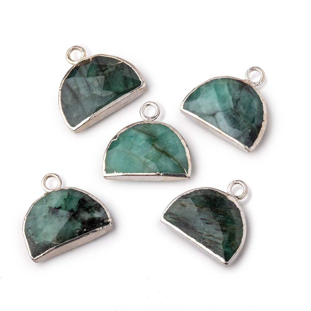 10x15mm Silver Leafed Emerald Faceted Half Moon Focal Pendant 1 piece