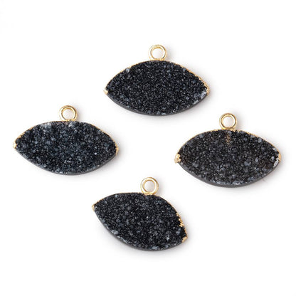 10x19mm Gold Leafed Black Drusy Marquise Focal Pendant 1 piece