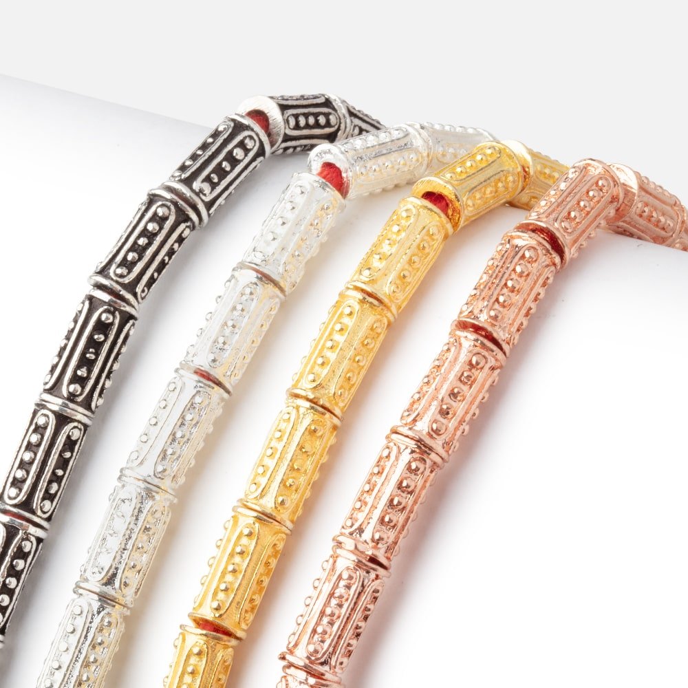 10x5mm Dotted Oval Design Tube Beads 8 inch 21 pieces