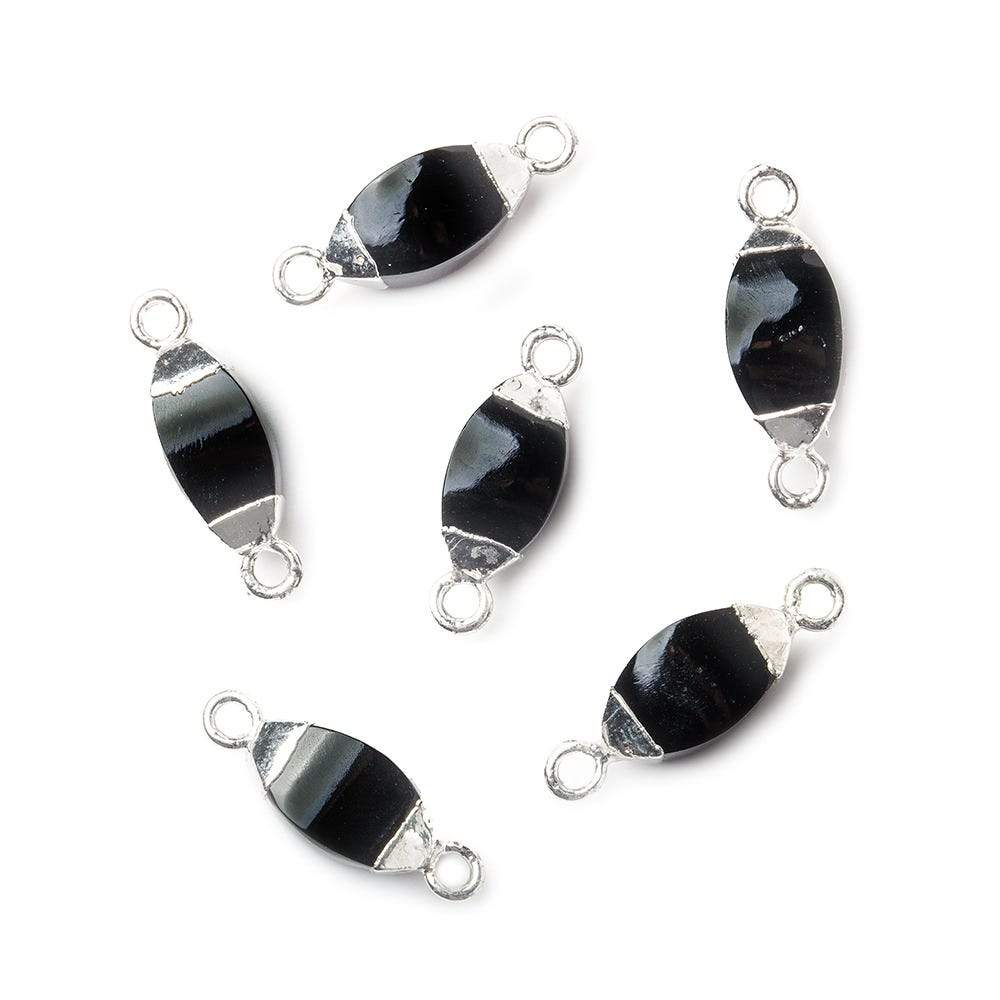 10x5mm Silver Leafed Black Onyx 4 sided Marquise Connector 1 piece