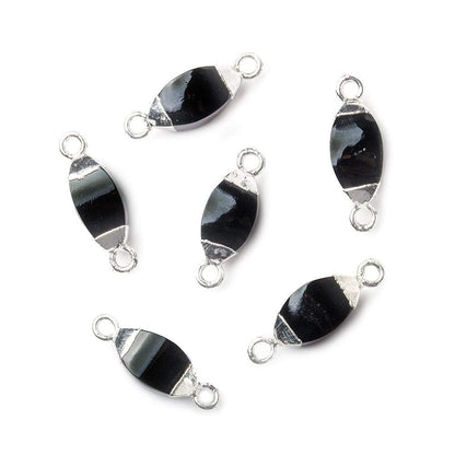 10x5mm Silver Leafed Black Onyx 4 sided Marquise Connector 1 piece