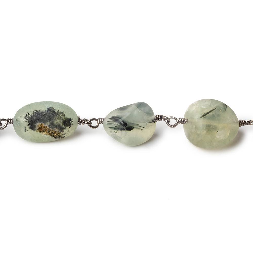 10x6-15x10mm Matte Dendritic Prehnite plain nugget Black Gold plated Chain by the foot