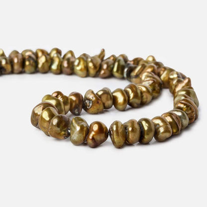 10x6mm Yellow Green Center Drilled Keshi Freshwater Pearls 15 inch 64 pieces