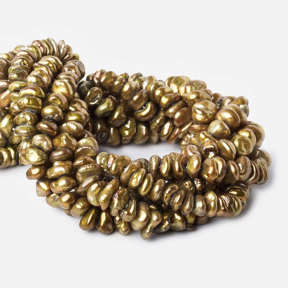 10x6mm Yellow Green Center Drilled Keshi Freshwater Pearls 15 inch 64 pieces