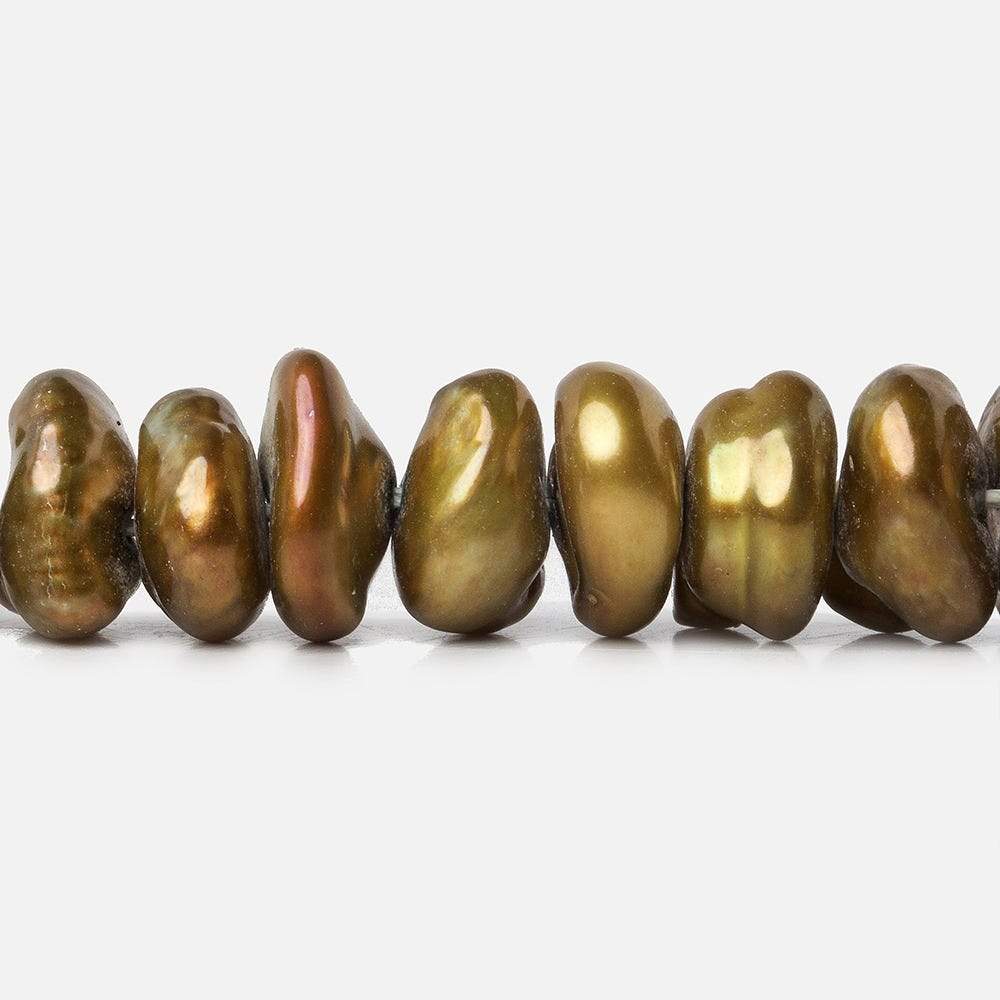 10x6mm Yellow Green Center Drilled Keshi Freshwater Pearls 15 inch 64 pieces