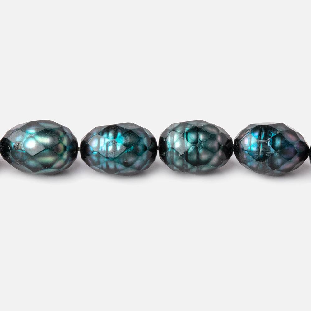 10x7-11x7mm Dark Teal Faceted Oval Freshwater Pearls 16 inch 33 pieces