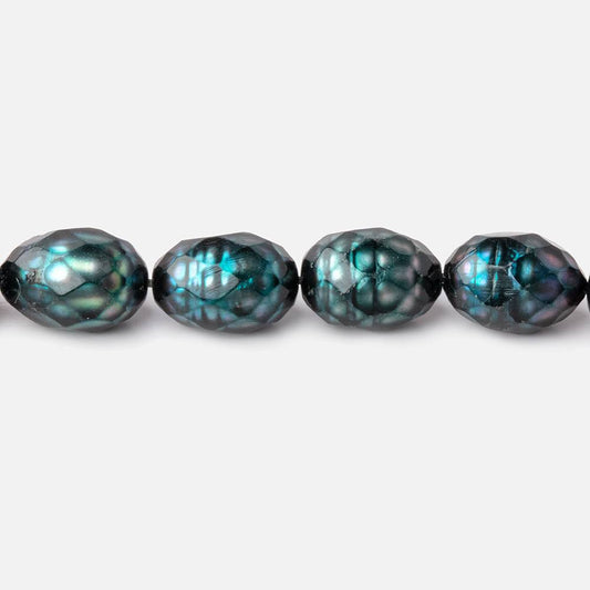 10x7-11x7mm Dark Teal Faceted Oval Freshwater Pearls 16 inch 33 pieces