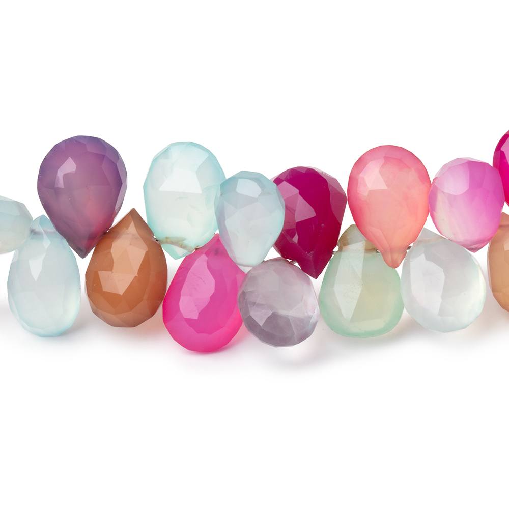 10x7-11x9mm Multi Color Chalcedony Faceted Pears 8 inch 52 Beads