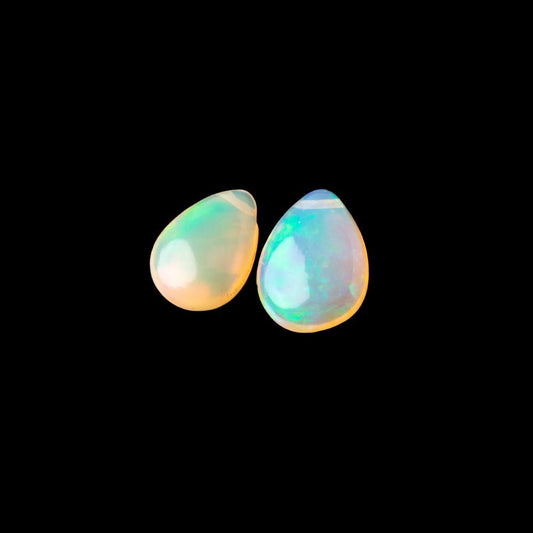 10x7-12x8mm Ethiopian Opal Plain Pear Set of 2 Focal Beads AA