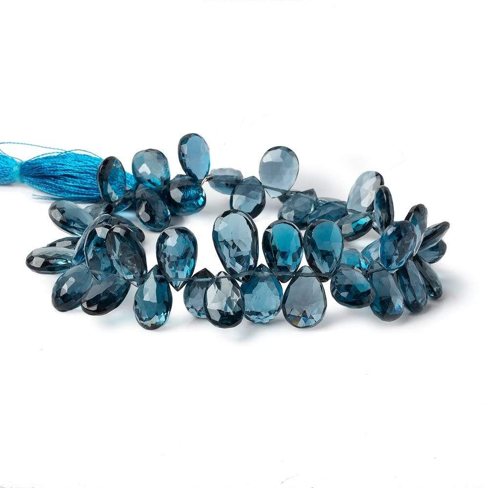 10x7-13x8mm London Blue Topaz faceted pear beads 8 inch 52 pieces AAA