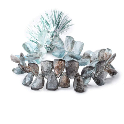 10x7-14x8mm Moss Aquamarine Top Drilled Faceted Points 6.5 inch 48 Beads