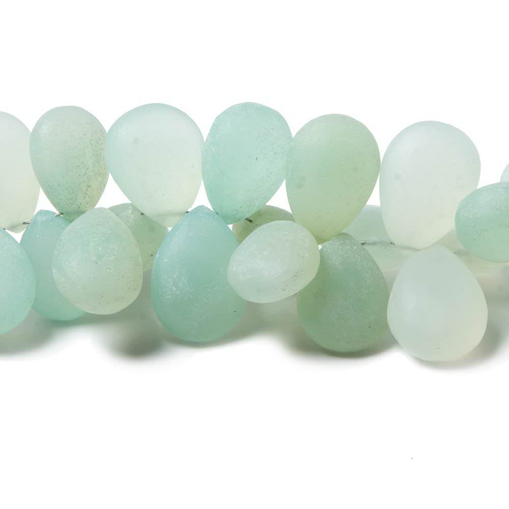 10x7-15x11mm Frosted Sea Green Chalcedony plain pear beads 8 inch 60 pcs