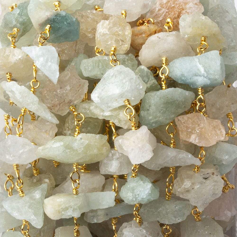 10x7-16x8mm Matte Multi Beryl Chips Gold plated Chain by the foot 26 pieces