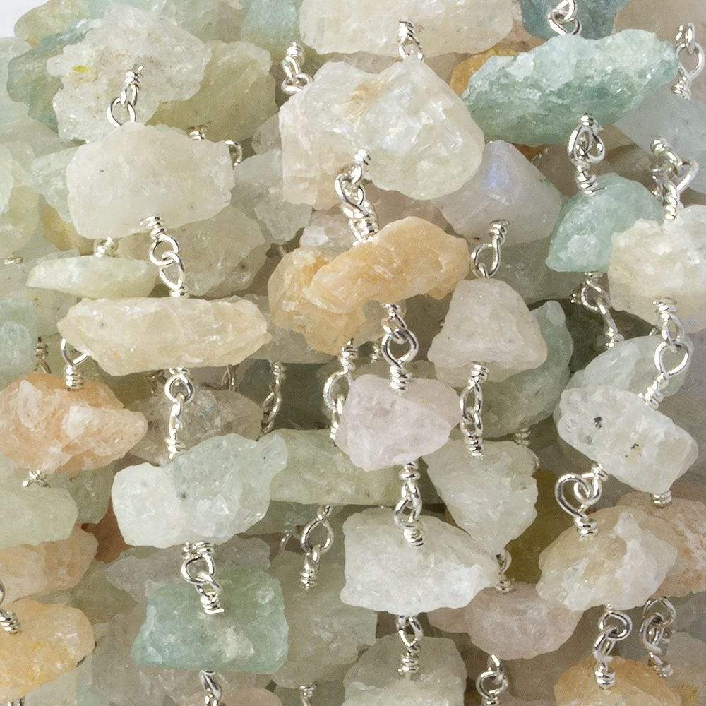 10x7-16x8mm Matte Multi Beryl Chips Silver plated Chain by the foot 26 pieces