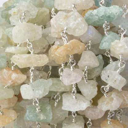 10x7-16x8mm Matte Multi Beryl Chips Silver plated Chain by the foot 26 pieces