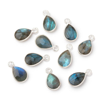 9x12mm Silver Bezel Blue Flash Labradorite Faceted Pear Pendant 1 Focal