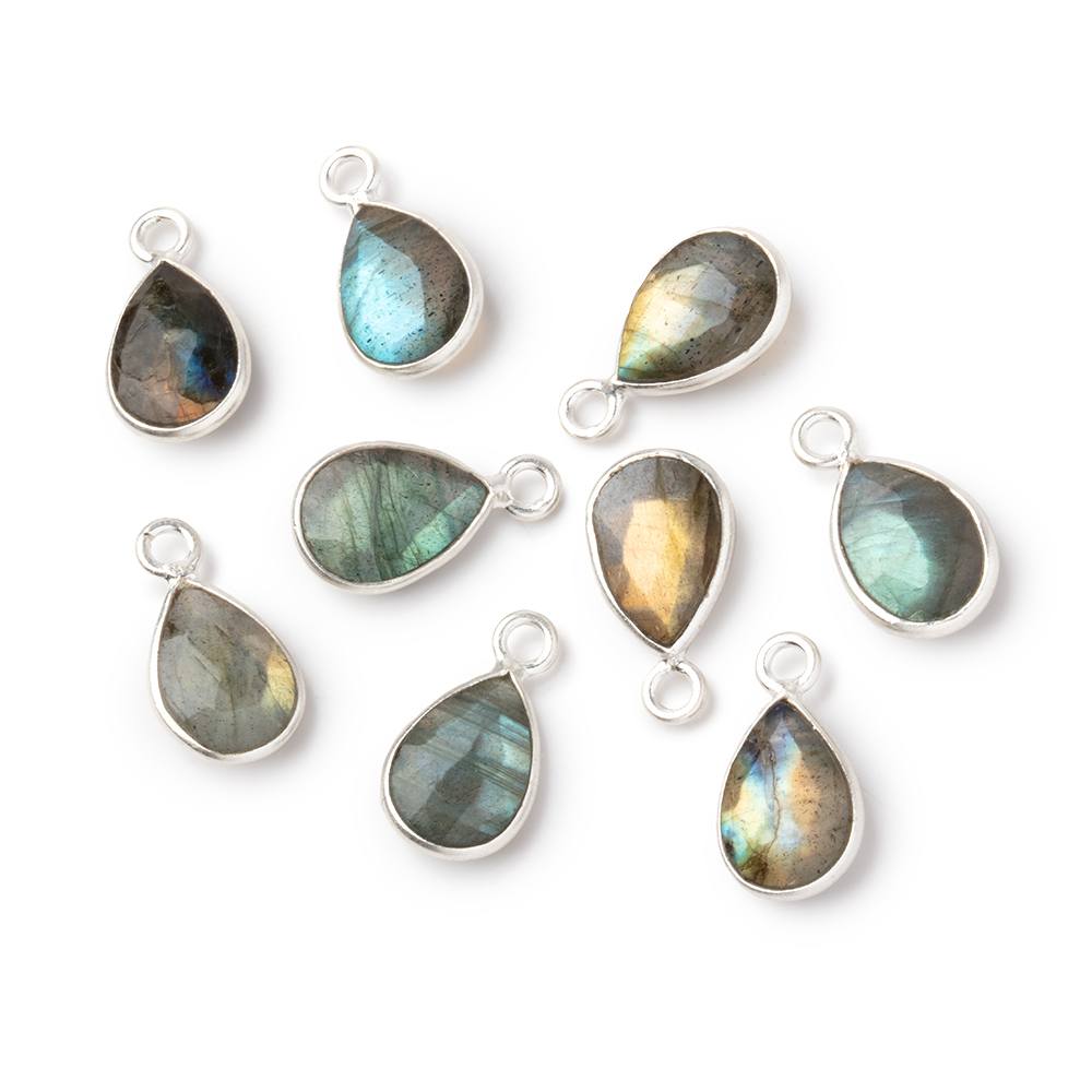 10x7.5mm Silver Bezel Multi Flash Labradorite Faceted Pear Pendant 1 Focal