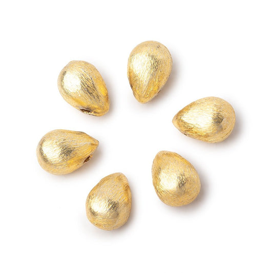 10x7mm 22kt Gold Plated Copper Brushed Tear Drop Set of 6 Beads