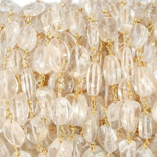 10x7mm Citrine faceted oval Gold plated Chain by the foot 21 pieces