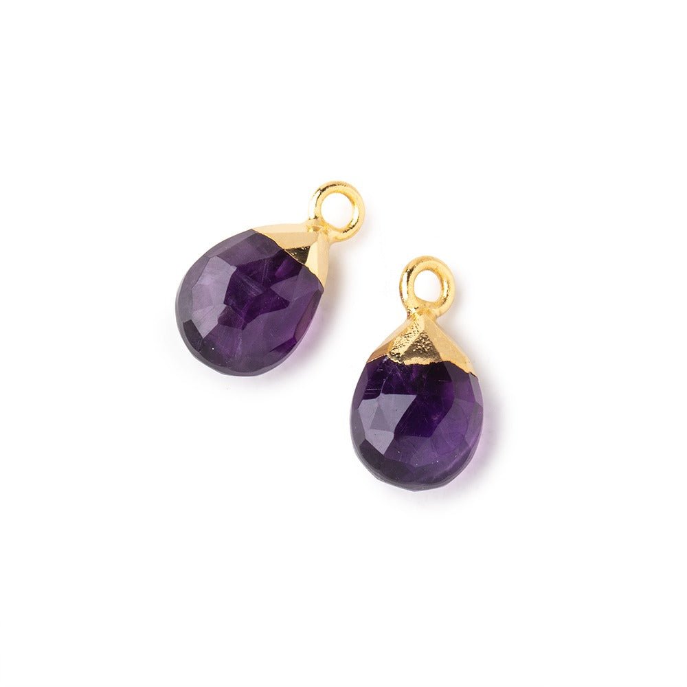 10x7mm Gold Leafed Amethyst Faceted Pear Set of 2 Pendants