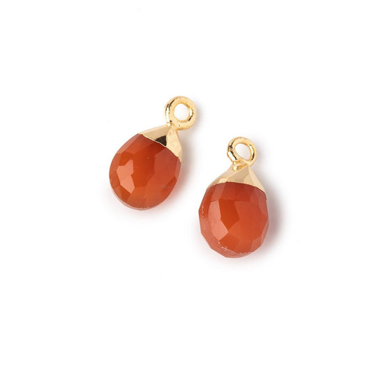 10x7mm Gold Leafed Carnelian Faceted Pear Set of 2 Pendants