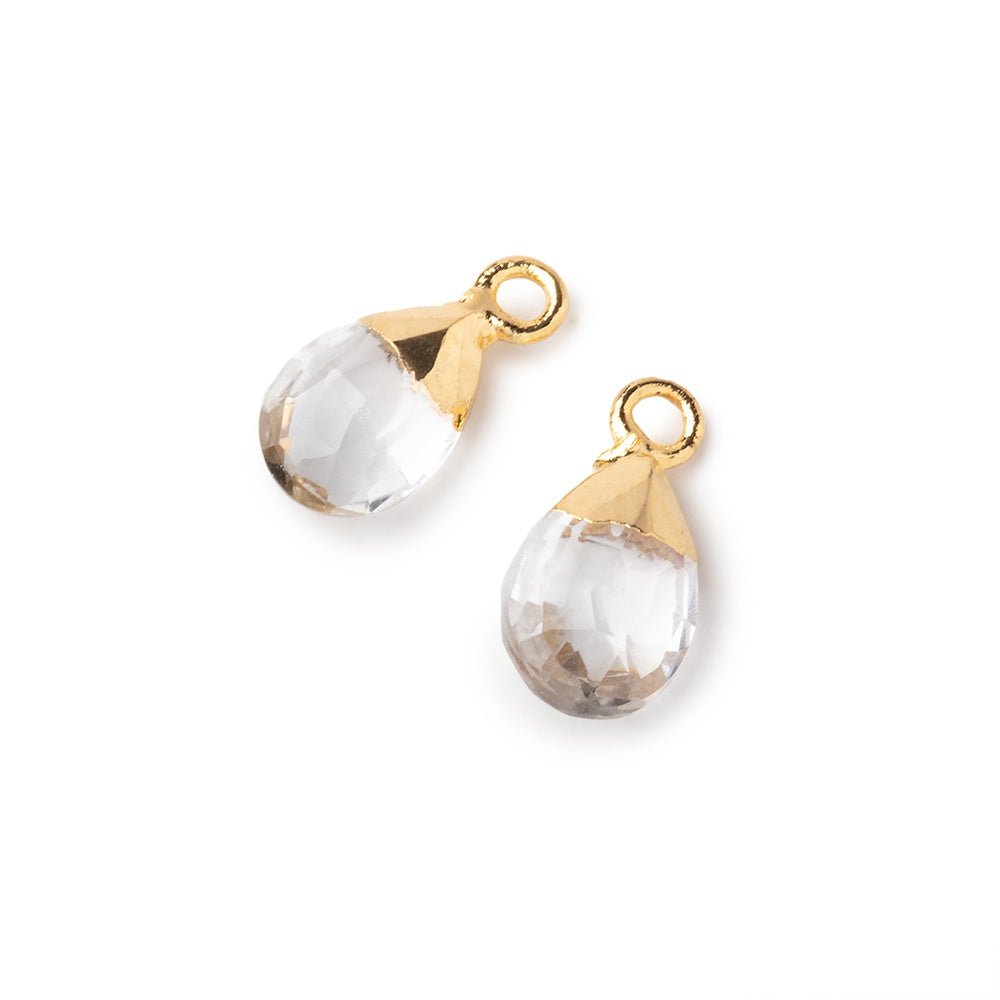 10x7mm Gold Leafed Crystal Quartz Faceted Pear Set of 2 Pendants