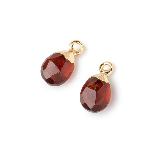 10x7mm Gold Leafed Hessonite Garnet Faceted Pear Set of 2 Pendants