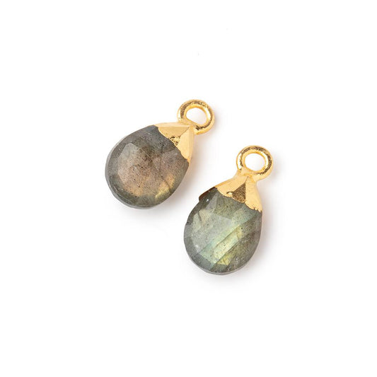 10x7mm Gold Leafed Labradorite Faceted Pear Set of 2 Pendants