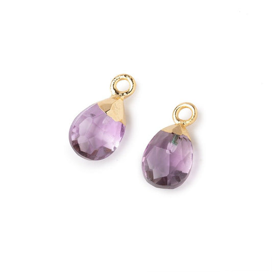 10x7mm Gold Leafed Pink Amethyst Faceted Pear Set of 2 Pendants