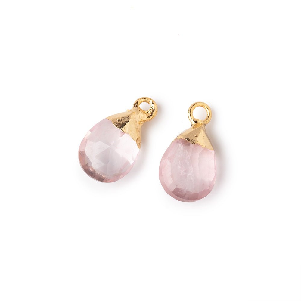 10x7mm Gold Leafed Rose Quartz Faceted Pear Set of 2 Pendants