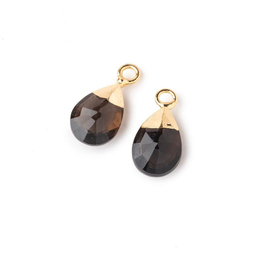 10x7mm Gold Leafed Smoky Quartz Faceted Pear Set of 2 Pendants