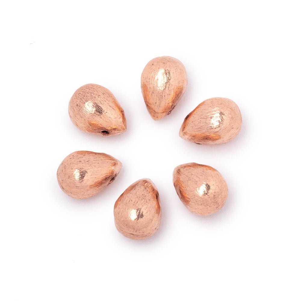 10x7mm Rose Gold Plated Copper Brushed Tear Drop Set of 6 Beads