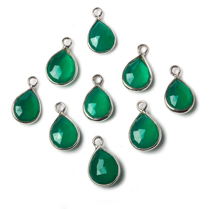10x7mm Sterling Silver Bezel Green Onyx faceted pear Petite Pendant 1 piece